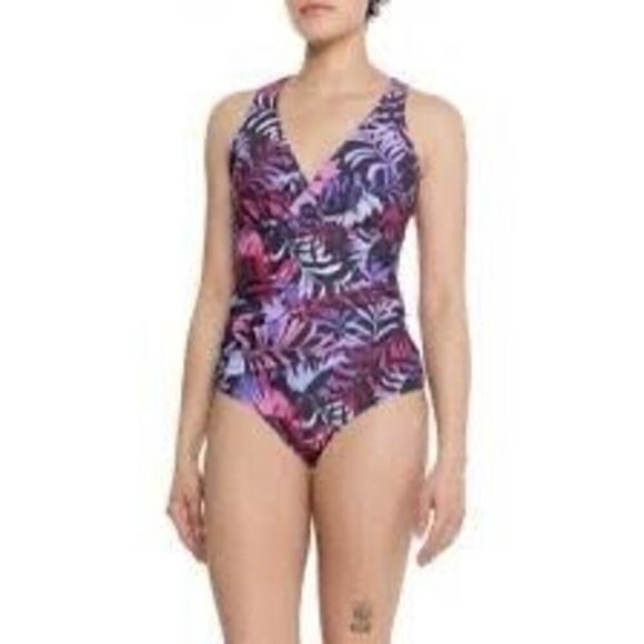 Eddie Bauer Women’s Size XXL Ruched Shaping One Piece Swimsuit Purple UV NWT - Picture 2 of 11